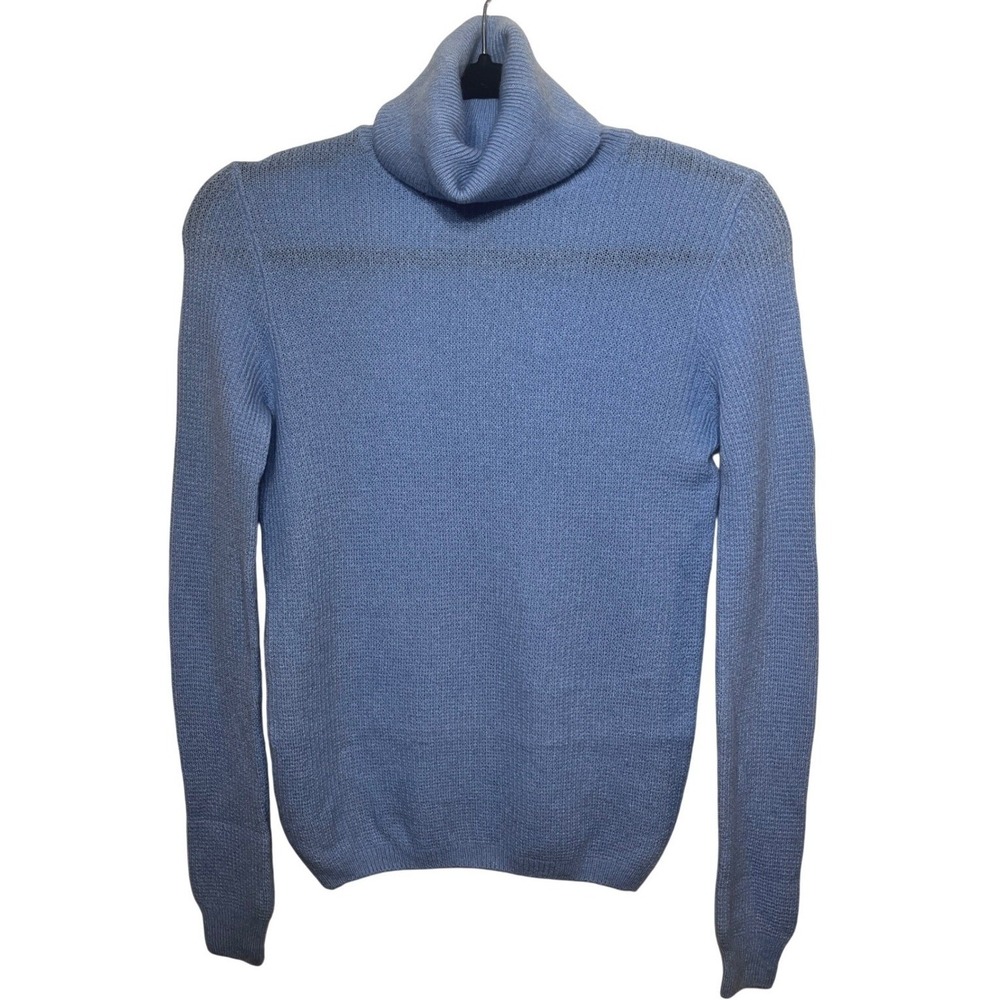 Neiman Marcus 100% Cashmere Light Blue Turtleneck Sweater XS Waffle Preppy Lux